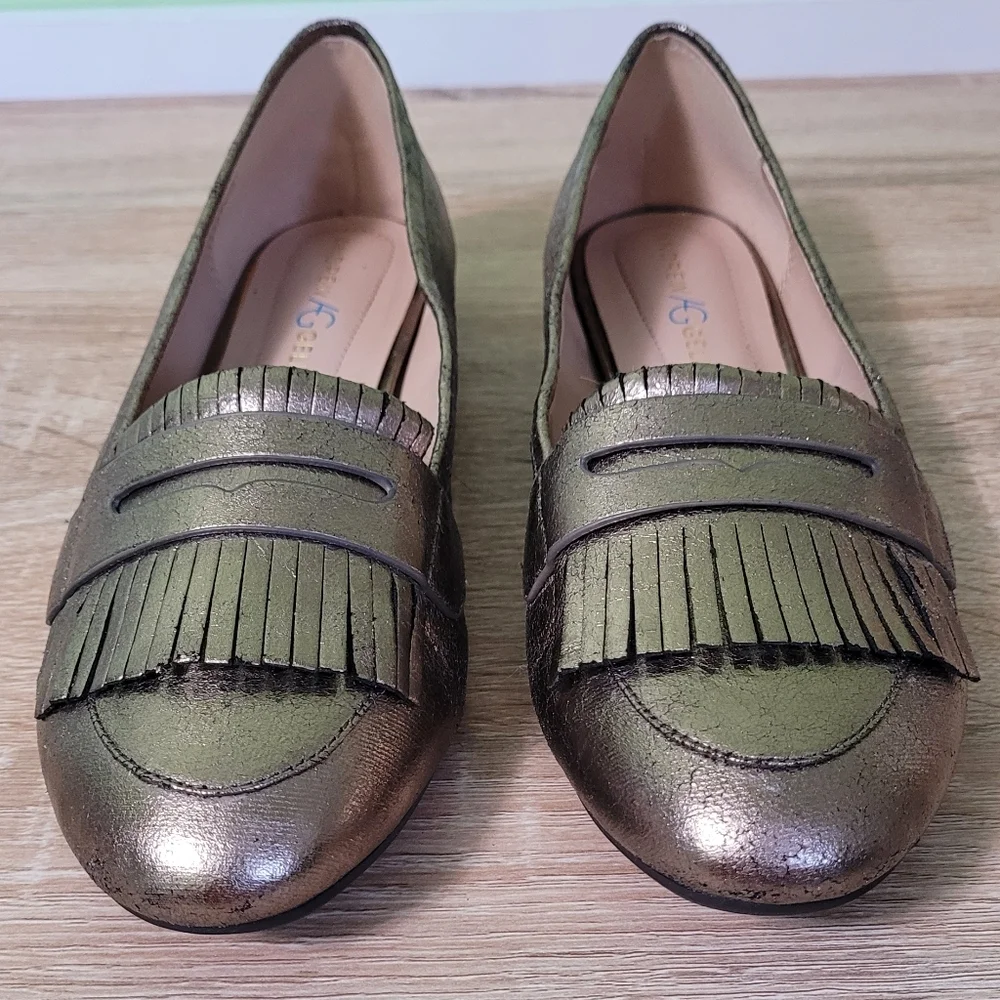 GOLD Tassel loafers size 9.5 Andrew Geller Coastal Grandma Fringe - Picture 2 of 7